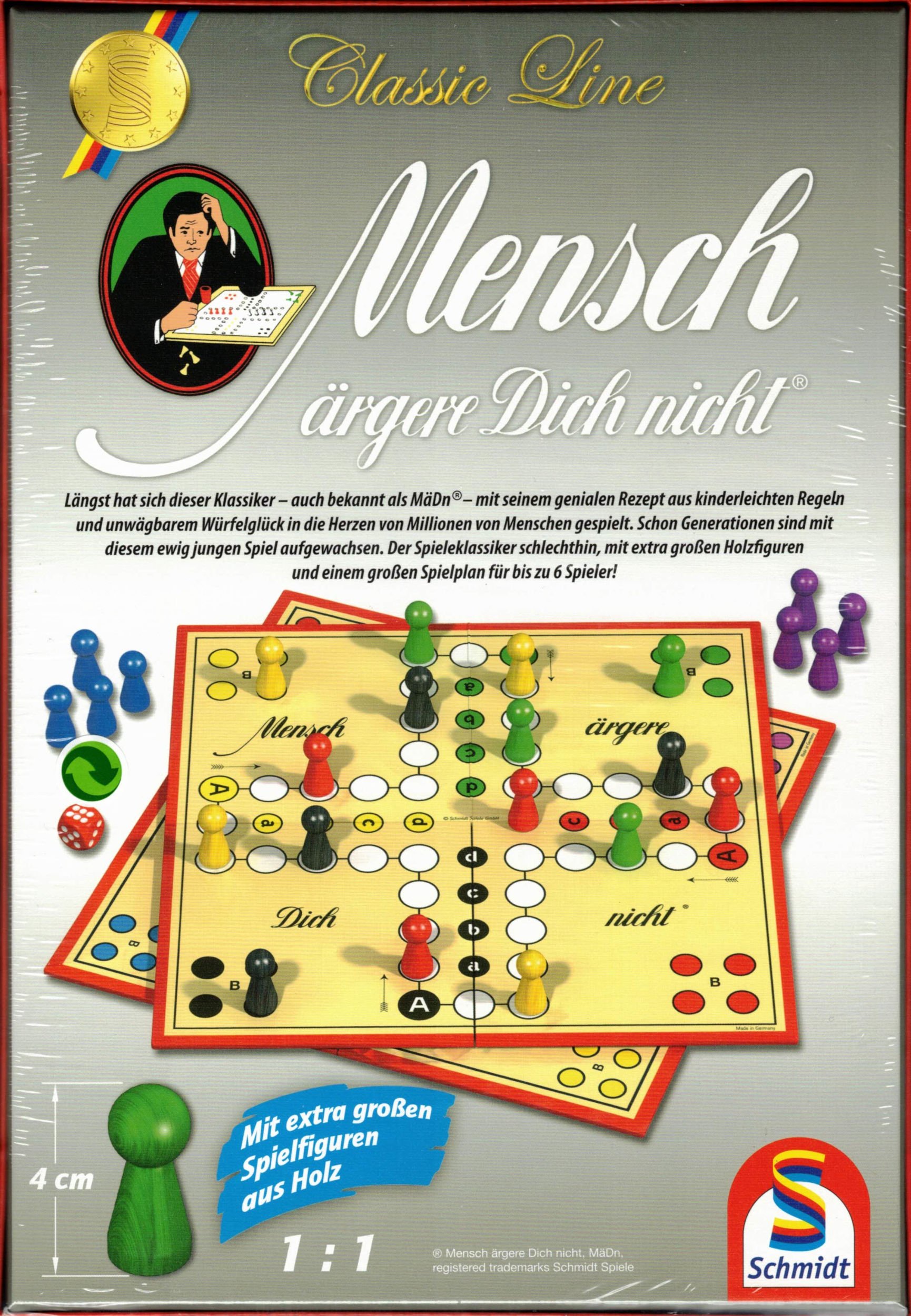 Schmidt Spiele 49085 Classic Line Mensch ärgere Dich Nicht große Spielfiguren 