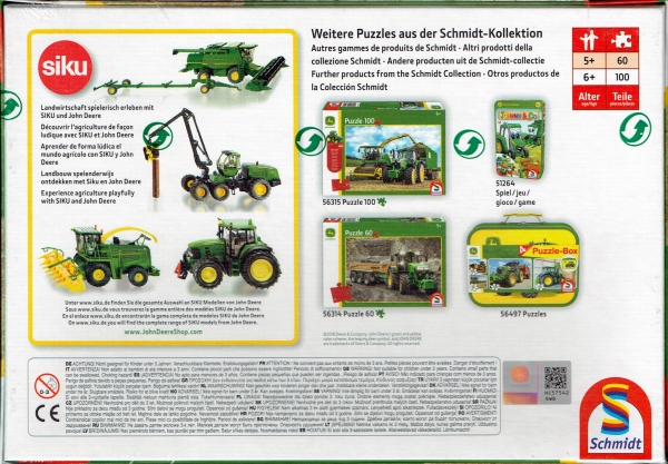 Puzzle John Deere - Traktor 6195M und Feldhäcksler 8500i 100 Teile - inkl. original SIKO Traktor 7530 - SCHMIDT SPIELE®