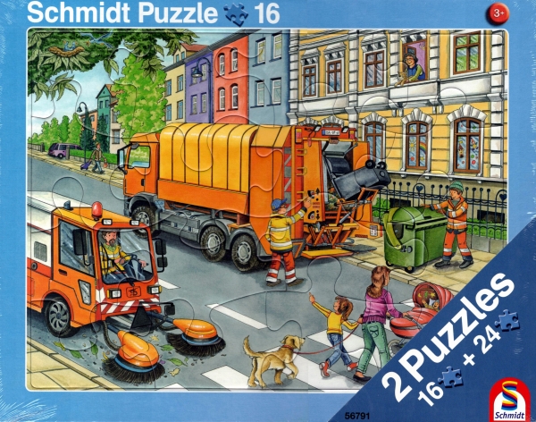 Rahmenpuzzle 2er Set - Müllabfuhr 16 Teile - Baustelle 24 Teile - SCHMIDT SPIELE®