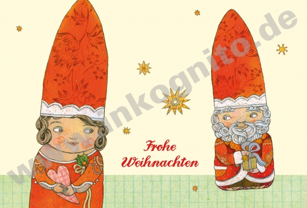 Weihnachtsfrau und Weihnachtsmann, Klappkarte mit Umschlag